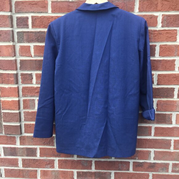 Vintage Bobbie Brooks Blazer Size 10P Navy Academia 80s 90s Linen Blend - Picture 2 of 11